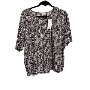 Easywear by Chicos Top Womens Size 1 Brown White Wavy Mazy Ballina Pullover NWT